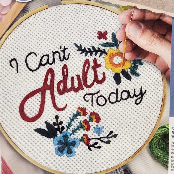 Crafters Closet Embroidery Kit I Cant Adult Today Sampler Floral Needlepoint New - Picture 3 of 4